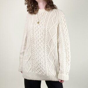 Vintage Hand Made Aran Cable Knit Sweater Oversized Fisherman Handmade Christmas